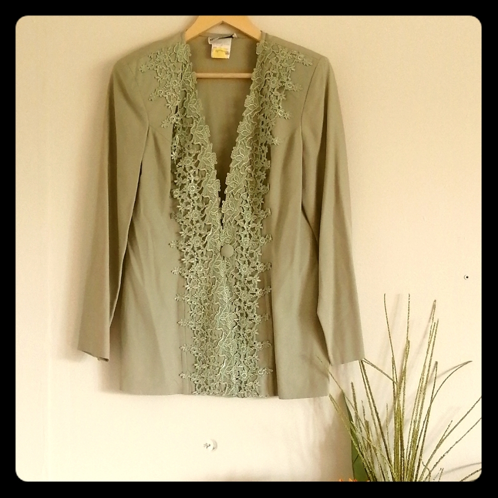 Embroidered Light Green blazer Matching skirt